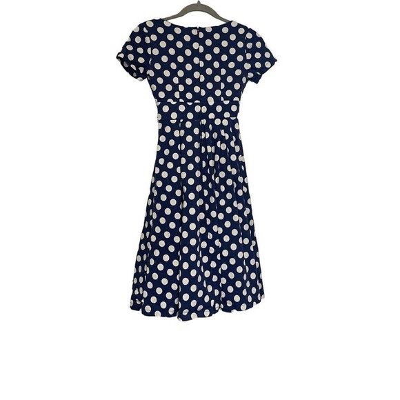 Lindy Bop Womens Vintage 50's Darcy Swing Party Dress Blue White Polka Dots SZ 2 - Picture 5 of 7